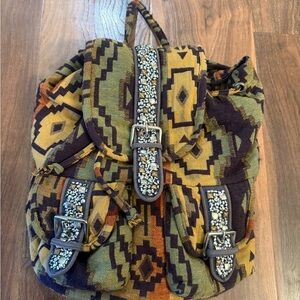 Urban Outfitters Patterned Backpack with Buckle Accents